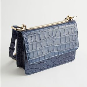& Other Stories Navy Croc Leather Crossbody Bag with Gold Hardware
